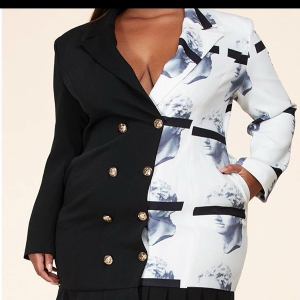 Chic Black and White Blazer Dress